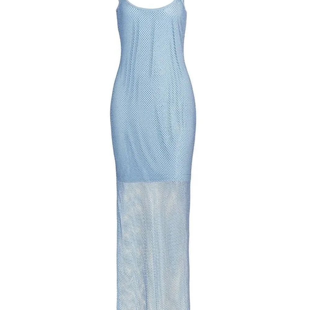 Wayf Yvonne Blue Crystal Mesh Maxi Dress